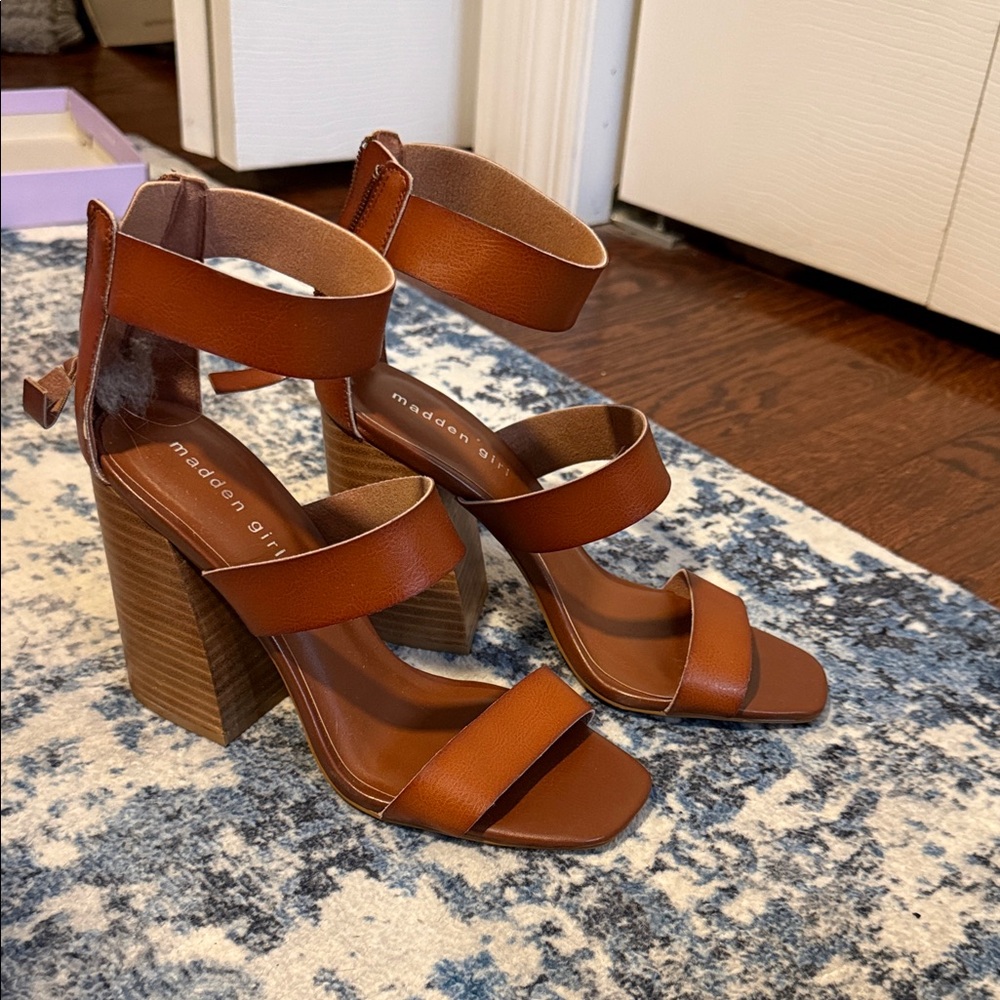 Madden Girl Brown Strappy Block Heels